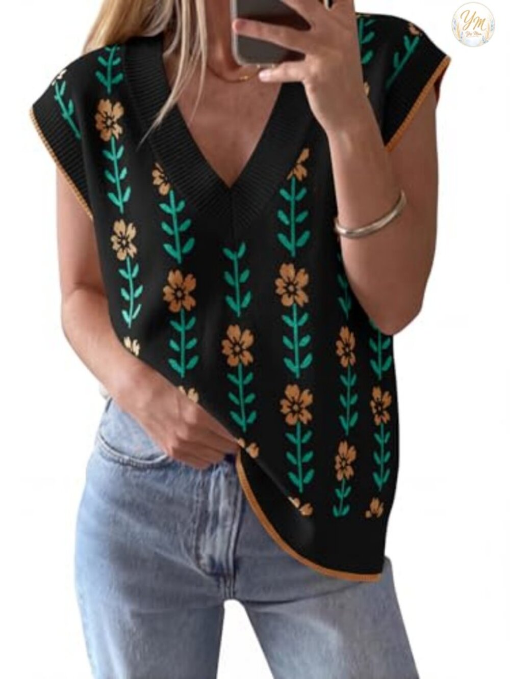 Saodimallsu Women's Ribbed Knit Sweater Vest Deep V-Neck Oversized Sleeveless